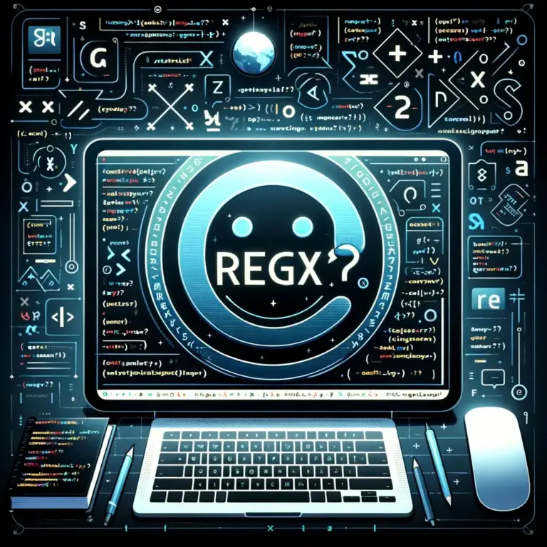 A computer screen with the word "regex" on it, explained through regular expressions.